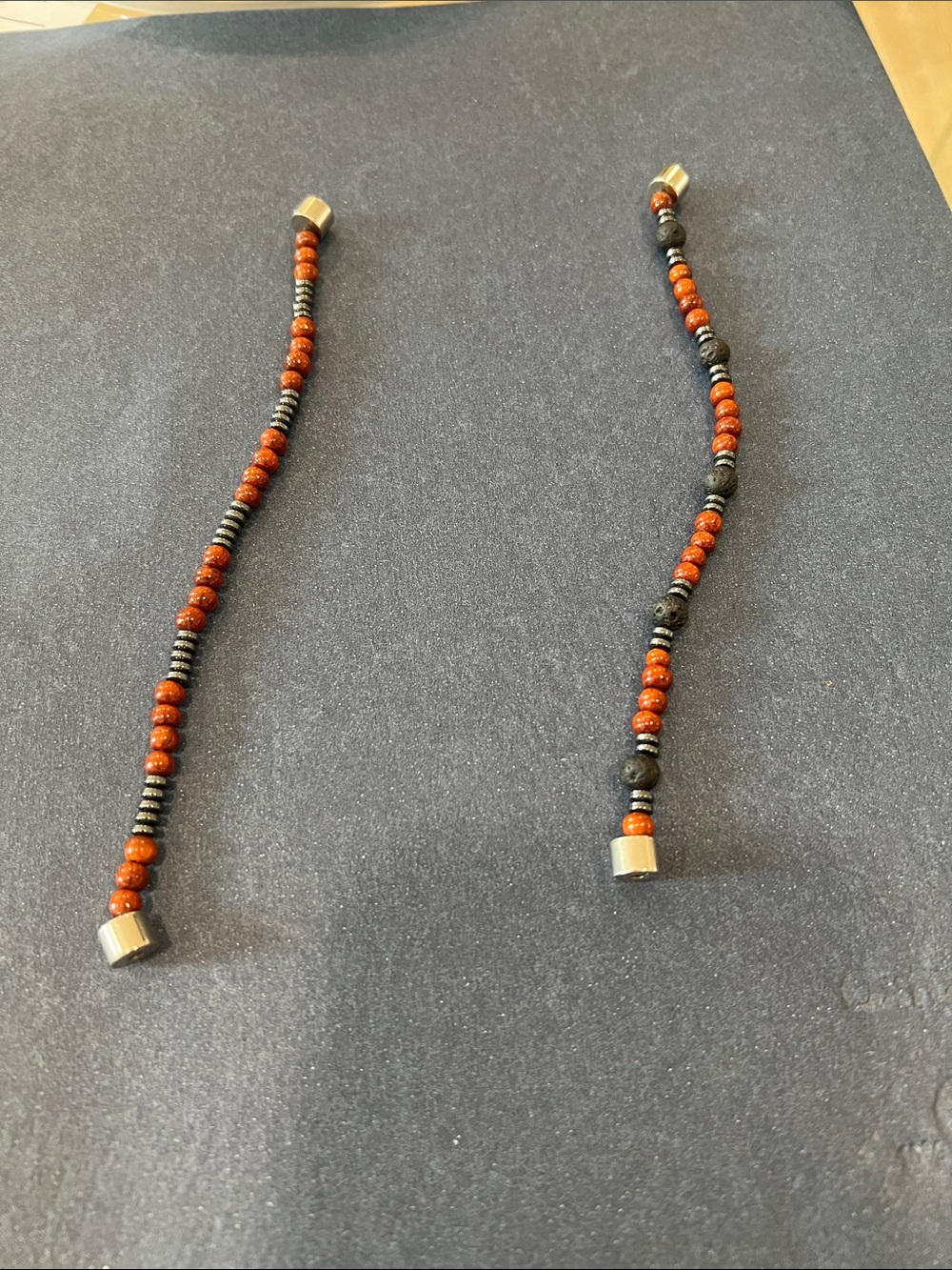 Hematite and wood bead bracelet with Magnetic clasp